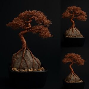 Handcrafted Copper Wire Bonsai Tree Sculpture – Stone Base